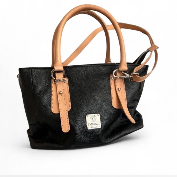 I Medici Italian Leather Satchel Bag Black and Tan Handbag and Shoulder Strap - Picture 1 of 11